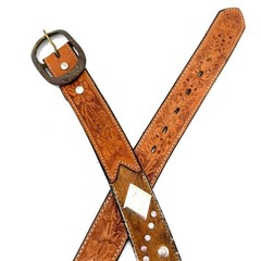 Montana Silversmiths Western Belt 32&Prime; Tooled Leather Cowhide Studs Statement
