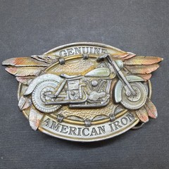 Rare 1994 Bergamot &lsquo;Genuine American Iron&rsquo; Motorcycle Belt Buckle-Enameled