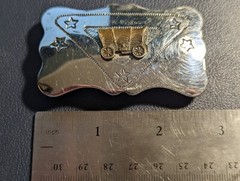 Vintage Covered Wagon Western Belt Buckle, Silver with Bronze Wagon
