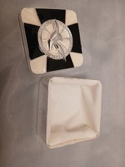 Seagul Tricket Box Enambled Black & White Silvertone Metal