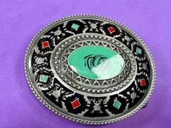 Southwestern Tribal Pattern Blue Red Enamel Colored Belt Buckle in New Condition