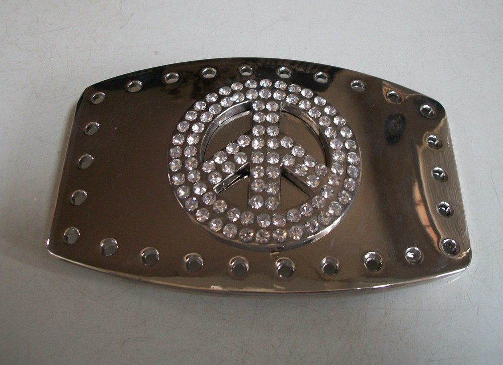 Men&rsquo;s Fashion Silver Finish Peace Sign Hip Hop Buckle No Belt