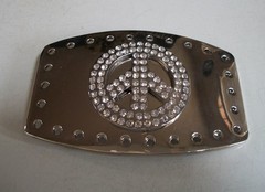 Men&rsquo;s Fashion Silver Finish Peace Sign Hip Hop Buckle No Belt