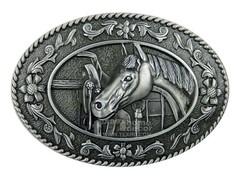 Women&rsquo;s Western Horse Head Belt Buckle Floral Antique Silver Tone Fits 1.5&Prime; Belt