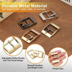6 Pcs 1 Inch Single Prong Buckles Square Center Bar Buckles, Gold Tone