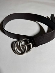 GUCCI Pre-Owned Gg Marmont Leather Belt Silver Dark Brown