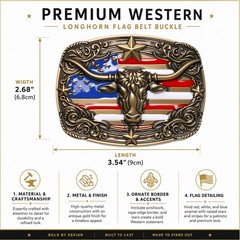 Cow Head Star USA Flag Western Belt Buckle for Men Women Vintage Cowboy Cowgirl