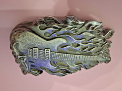 Belt Buckle Flaming Skull Guitar Heavy Metal