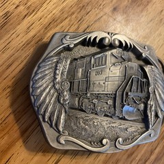 C&J 1996 BELT BUCKLE Train Engine #203 Indian Warrior Headdress, #1691