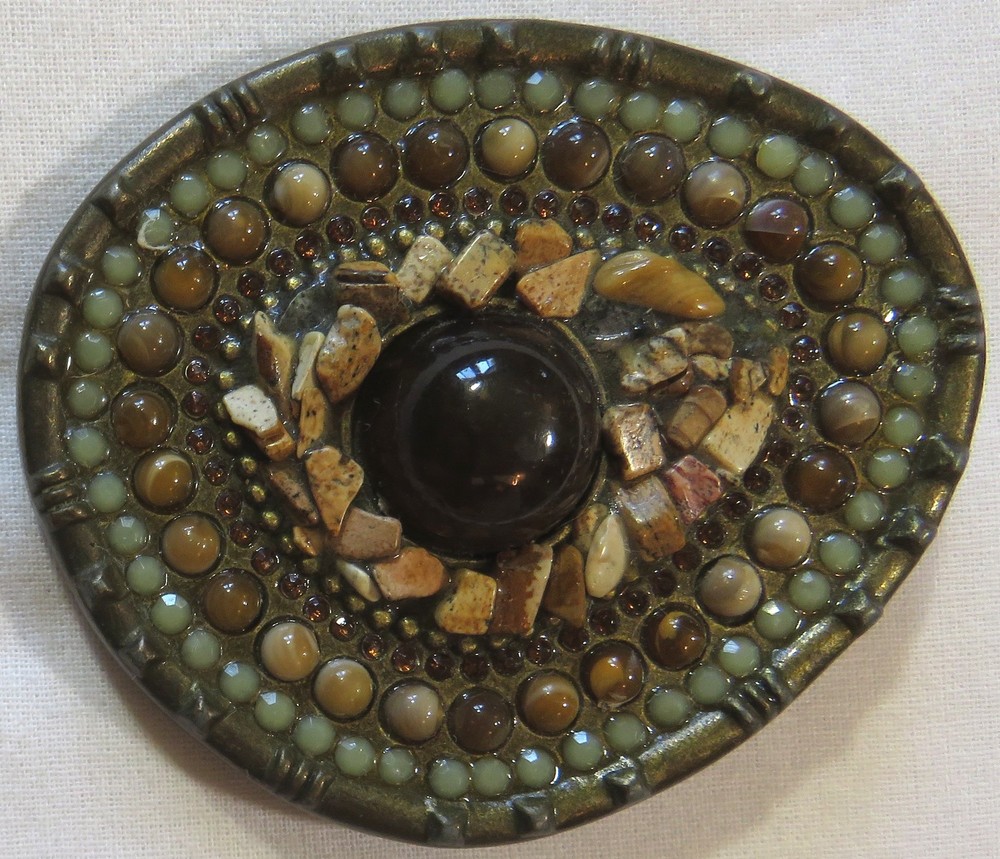 Vintage Belt Buckle 1980&rsquo;s Desert Stone Art Dragon Eye South West Brass
