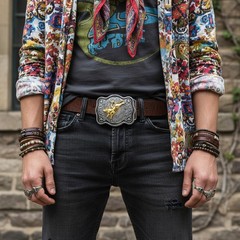 Men Women Belt Buckle Silver Metal Western 3D Rodeo Gold Bull Rider Cowboy Look