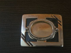 NOS Silver Tone Coin Belt Buckle Blank Black Accent Custom Western Craft