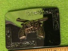 Vtg ~ Belt Buckle ~ 2 Crossed Guns ~ Silver Tone ~ Made In USA