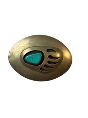 Vintage Navajo B Cayaditto BC Turquoise Bear Paw Shadowbox Belt Buckle 56.8g
