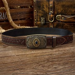 Western Cowboy/Cowgirl Rodeo Decor Engraved Antique GOLD Turquoise Buckle