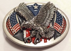 ♈ Eagle Belt Buckle Antique Silver red blue flags color Hunting Fishing 3.5×2.6