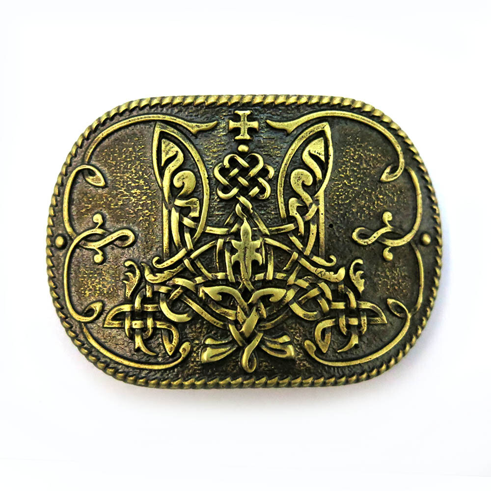 Brass belt buckle Runic trident, Ukrainian runic sign, Embroidered belt buckle
