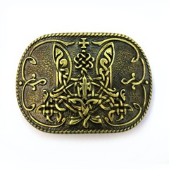 Brass belt buckle Runic trident, Ukrainian runic sign, Embroidered belt buckle