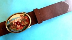 Deer Buck epoxy Photo buckle with 1 1/2&Prime; Brown Bonded Leather Belt Sizes 28 – 54