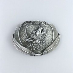 Western Howling Wolf Moon Brushed Silver Metal Fashion Belt Buckle