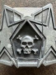 HEAVY METAL BELT BUCKLE LIGHTER SKULL CROSSBONES STARS BOTTLE OPENER VTG ROCK