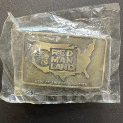 Vintage Red Man Land Belt Buckle Brass Tone Tobacco Advertising Americana USA