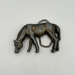 Vintage Antique Bronze Western Style Grazing Horse Belt Buckle Equestrian 4179