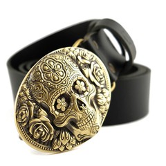 Santa Muerte belt buckle, solid brass Skull El Día de Muertos