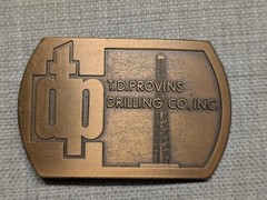 vintage 1970s belt buckle OIL DRILLING td provins BRASS bronze WESTERN cowboy