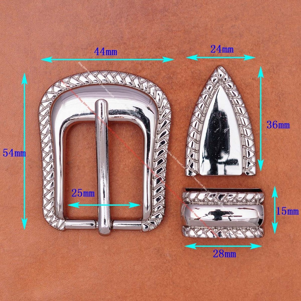 Bling Silver Western Cowboy Headstall Belt Buckle 3-Piece Set For 25mm Strap