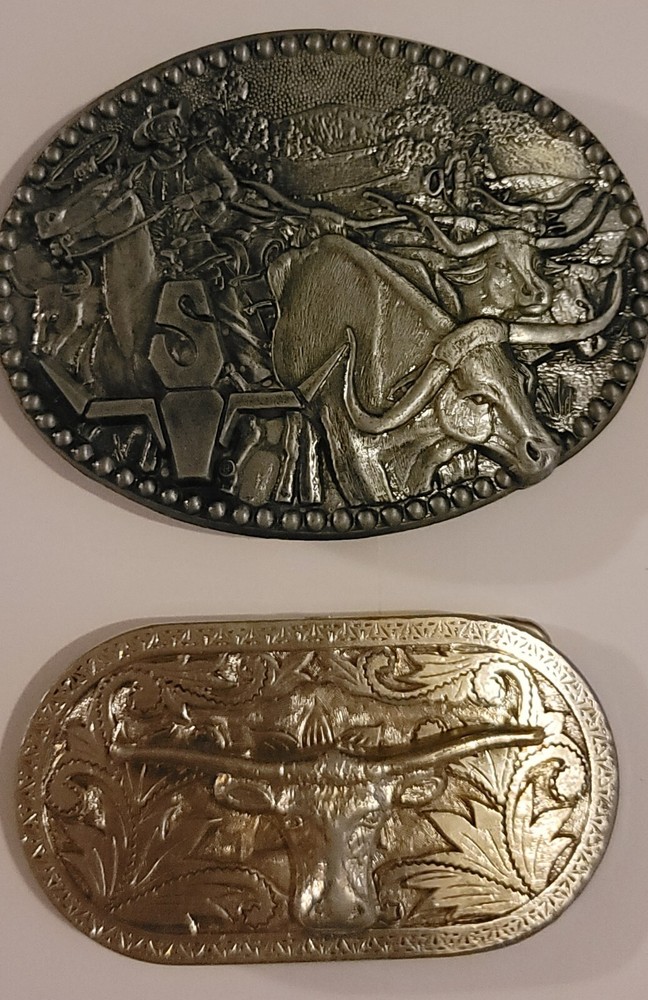 2 ~Raised Steer Head & Zee Series Western Cattle Drive Vintage ADM Belt Buckles