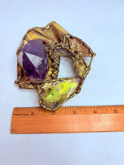 Vintage Brutalist Modern Amethyst Brass Belt Buckle