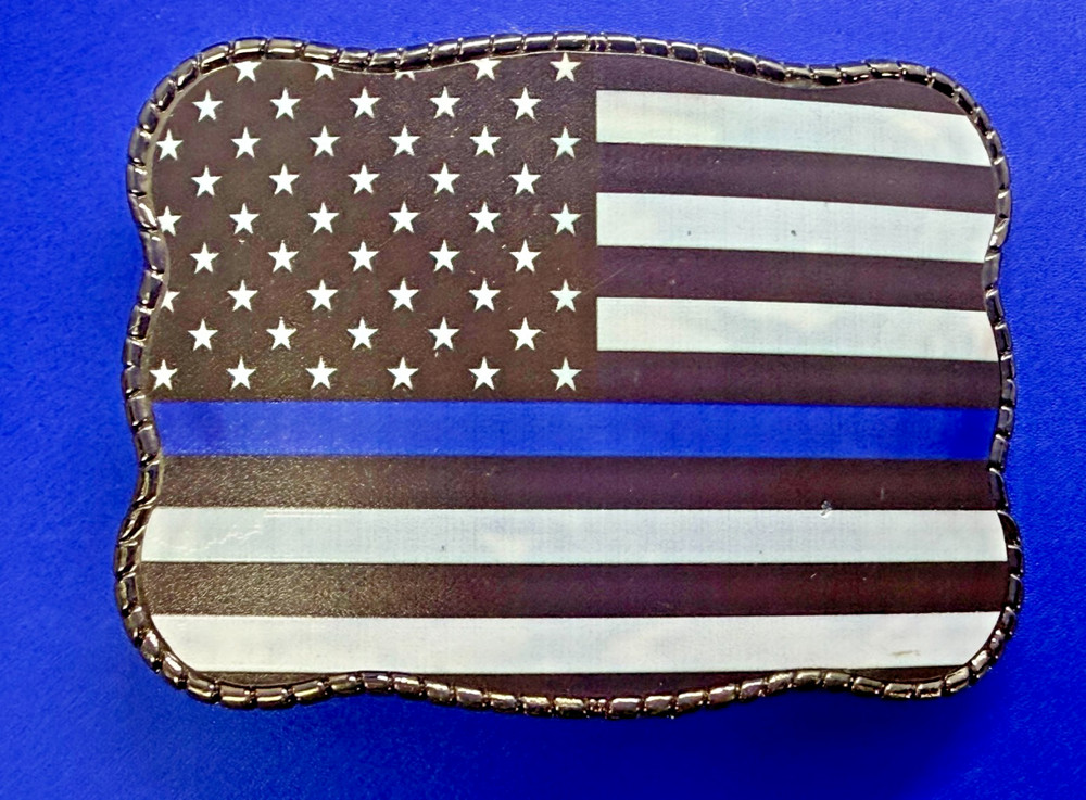 USA Flag Stars Striped with Blue Line Belt Buckle Card Holder Wallet / Stash box