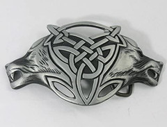 Men Gothic Funny Lovely Celtic Wild Wolf Fox Double Head Belt Buckle