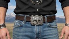 Men Day Wear Buckle Silver Metal Bull Square Western Fashion Texas Long Horn Cow