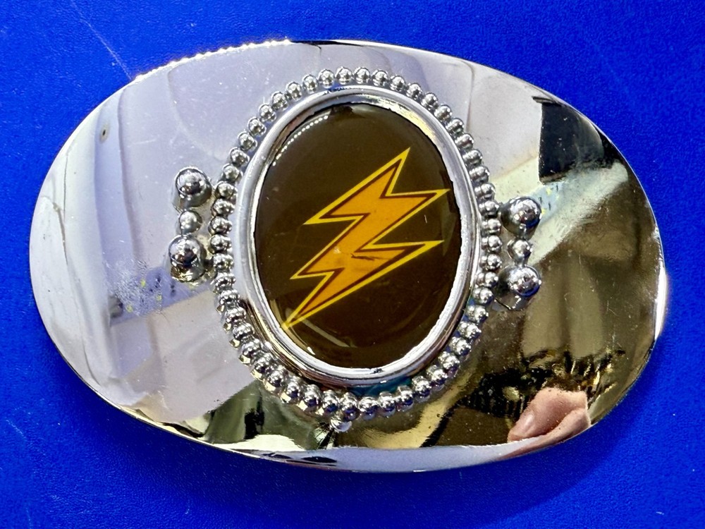 Lightning Bolt Strike Electric Shock Flash Cabochon On Reflective Belt Buckle