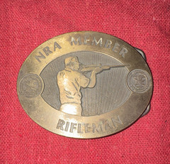 NRA Member Rifleman Oval Metal Belt Buckle Gold Tone Interchangeable Fits 1.5in