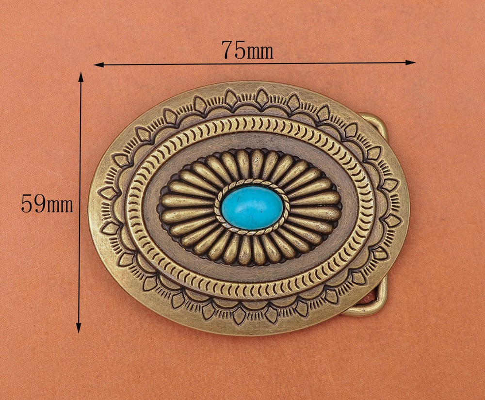 Vintage Brass Southeast Tribal Ethnic Flower Turquoise Leather Belt Buckle Huge