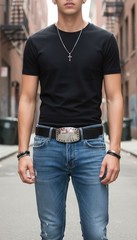 Men Buckle Silver Metal Texas Cross Cowboy Western Bling Fashion Country Weekend