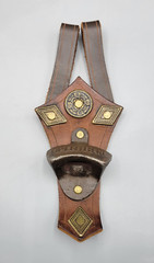 Vintage Cowboy Cast Iron Bottle Opener Brown Genuine Leather Belt Holster