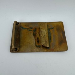 Vintage Megan Belt Buckle Brass/Gold Tone Western Longhorn Steer Rope Edge