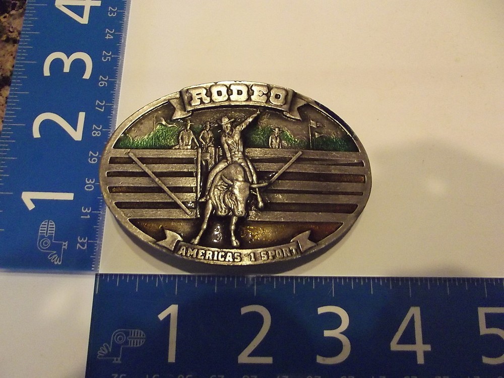 Vintage 1970s Arroyo Grande Belt Buckle Pewter Rodeo Americas 1 Sport
