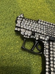 Men&rsquo;s Rhinestone Pistol Gun Belt Buckle Black & Silver Tone Metal Western