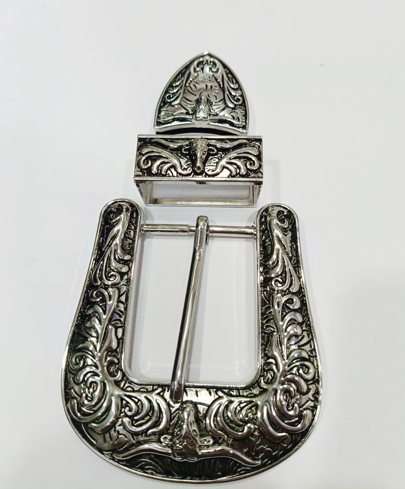 Engraved western 3 piece buckle set men & women in line design initial 38mm