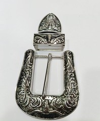 Engraved western 3 piece buckle set men & women in line design initial 38mm
