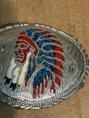Used Colorful Metal Alloy Indian Chief Multi color inlay Belt Buckle