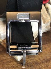 Salvatore Ferragamo Gun Metal tone Rectangle Buckle black leather belt