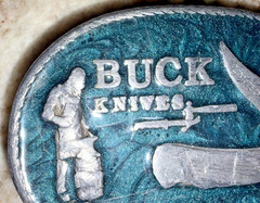 Vintage Buck Knives Limited Edition Belt Buckle BB901 Silver Green