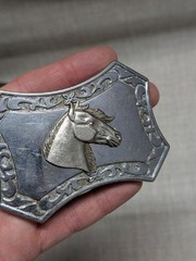 vintage HORSE HEAD belt buckle WESTERN cowboy RODEO chrome metal EQUESTRIAN