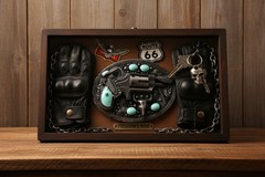 Men Western Buckle Dark Silver Color Metal Revolver Gun Feather Bull Turquoise